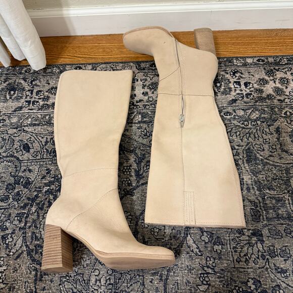 DOLCE VITA Women’s 8 Fynn Block Heel Leather Knee High Boots Cream Leather - Picture 2 of 7